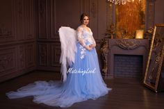 Light Blue Maternity Tulle Dress For Photoshoot, Maternity Gown in baby blue color Blue Maternity tulle dress with lace embroidery and train. Beautiful pregnancy gown is made of soft tulle and embroidery on tulle beaded with pearl. Lace and tulle pregnancy buduoir dress is designed for the photoshoot. Please note that dress is designed for photoshoot. It has no lining on top and skirt and has 60 inches train. Listing includs 2 pieces: maxi dress with lace top part and long sleeves and detachable Blue Tulle Maternity Dress For Wedding, Blue Tulle Maternity Gown, Maternity Bridal Dress, Baby Blue Maternity Dress, Photoshoot Pregnancy, Photo Shoot Dress, Blue Maternity Dress, Maternity Photo Props, Maternity Dresses For Baby Shower