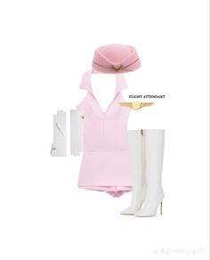 a woman in pink outfit and white boots