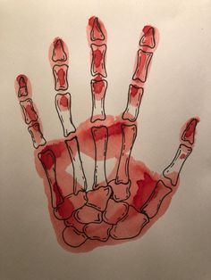 a drawing of a hand that is red and white with fingers sticking out of it