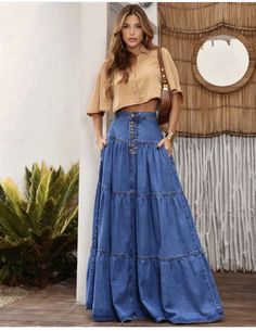 Ropa Upcycling, Maxi Vestidos, Color Combinations For Clothes, Hippie Style Clothing, Trendy Skirts, Denim Wear, Diy Clothes Life Hacks, Classy Fashion, Looks Street Style