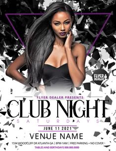 flyer for club night with woman in black dress