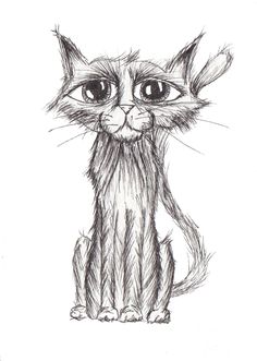 a drawing of a cat with big eyes