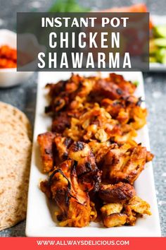 instant pot chicken shawarma on a white plate