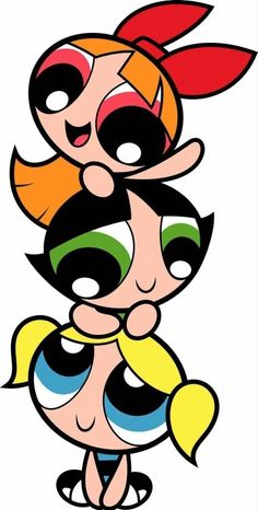 the powerpuff girls cartoon character with their faces painted to look like they are hugging