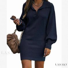 Lasaky - Luxurious Pure Color Gown featuring Flared Sleeves and Pockets Arm Sweater, Winter Sweater Dresses, Fall Sweater Dress, Long Knit Sweater, Sweater Maxi Dress, Solid Color Sweater, Long Sweater Dress, Color Sweater, Solid Sweaters