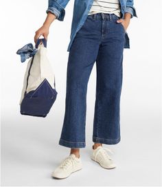 Women's 207 Vintage Jeans, High-Rise Wide-Leg | Jeans at L.L.Bean Ll Bean Women, Straight Fit Denim, Indigo Jeans, Trouser Style, Wide Leg Denim, Premium Denim, Denim Pant, Ll Bean, Vintage Jeans