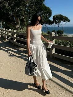 #aesthetic Kelsey Merritt, Cami Midi Dress, Y2k Outfits, White Midi Dress, Dress Details, Fitted Dress, Low Cut, Suits For Women, Cute Dresses