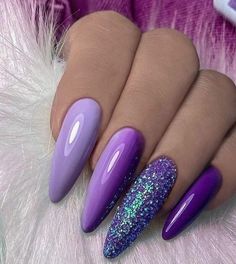 Purple Glitter Nails, Purple Acrylic Nails, Nails Purple, Long Stiletto, Lavender Nails, Modern Nails, Purple Nail, Nails 2023