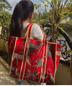 "The Indian Hand Block Printed Cotton Quilted Women's Handbags from Rajasthan India. This Handbag is completely Indian Printed on good quality cotton. this cotton quilted shopping bag is totally unique and multi purpose. Use this for your grocery or as a travel bag. Perfect to suit all. Item :- Cotton Handbag Material: Quilted Cotton Fabric Color - as you like Pattern: Floral Block Print Style: Tote Bag, Handle Bag, Shoulder Bag Size in Inch:-  16\" x 15\" x 4\" inches    Handle-12\" inch Produc Red Tote Travel Bag, Large Rectangular Travel Satchel, Red Rectangular Shoulder Bag For Travel, Red Large Capacity Box Bag For Travel, Red Rectangular Box Bag For Travel, Red Rectangular Canvas Bag With Adjustable Strap, Red Rectangular Beach Bag With Adjustable Strap, Large Rectangular Travel Bags, Trendy Red Rectangular Beach Bag