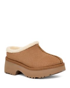 Ugg Women's New Heights Cozy Clogs Winter Brown Closed Toe Clogs, Winter Brown Clogs With Cushioned Footbed, Winter Cushioned Brown Mules, Winter Brown Mules With Cushioned Footbed, Winter Brown Mules With Rubber Sole, Brown Closed Toe Mules For Winter, Winter Brown Slip-on Clogs, Brown Slip-on Clogs For Winter, Travel Systems For Baby