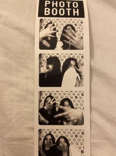 a photo booth is displayed on a white sheet with black and white images in it