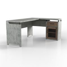 an office desk made out of concrete and wood