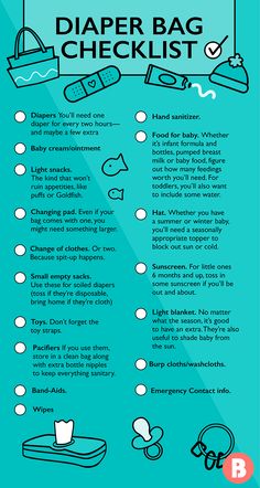 a blue poster with instructions for diaper bag checklist