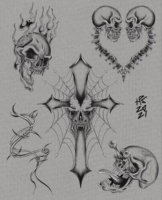 tattoos with skulls and spider webs on them