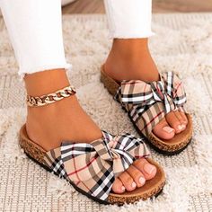 Arch Support Sandals, Supportive Sandals, Flat Slippers, Platform Flats, Beach Slides, Summer Slippers, Walking Sandals, Bow Sandals, Plaid Bow