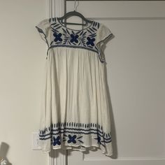 This Is The Best Sundress. The Blue And White Colors Remind Me Of A Trip To Greece! You Could Wear It To Dinner, A Casual Beach Days, Whatever! It’s Such A Perfect Material That Makes It So Comfortable And It Even Had Pockets That Aren’t Noticeable At All When Worn. It’s Flowy And A Medium, However I Am A Small Myself And It Fits Perfectly. So It Could Be For Any Size Due To Its Flowyness. Blue Short Sleeve Dress By Urban Outfitters, Urban Outfitters Blue Short Sleeve Dress, Casual White Urban Outfitters Dress, White Urban Outfitters Sundress, White Urban Outfitters Dress For Vacation, Urban Outfitters Bohemian Brunch Dresses, Urban Outfitters White Sundress, Urban Outfitters Bohemian Dress For Day Out, Urban Outfitters Bohemian Dress For Brunch