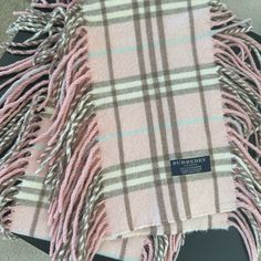 Pre, Good Condition 100% Cashmere L- 52” W- 6.5” Plus Fringe On Both Sides Beautiful Pink Plaid Nova Check Pink Burberry Scarf, Burberry Vintage Scarf, Luxury Classic Plaid Scarves, Luxury Plaid Wool Scarves, Cashmere Tartan Scarf, Burberry Accessories, Pink Plaid, Cashmere Scarf, Pink White