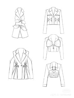 four different types of jackets with bows on them