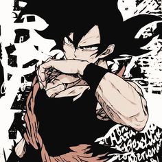 a drawing of gohan holding his fist up to his face and looking at the camera