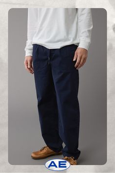 Flex is durable and designed to give you just enough stretch to move with no problem/Structured fabric with a soft hand-feel and plenty of movement/Zip fly with interior drawcord waist/Pleated/Button-through flap pockets on back/Hidden cell phone poc Versatile Cotton Pants With Drawstring, Casual Navy Straight Leg Cargo Pants, Navy Casual Chinos With Welt Pockets, Casual Navy Straight Leg Chinos, Navy Wide Leg Casual Cargo Pants, Casual Navy Straight Chinos, Casual Navy Work Pants, Navy Relaxed Fit Cotton Pants, Navy Casual Work Pants With Welt Pockets