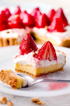 a piece of cheesecake with strawberries on top