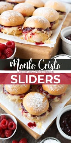 some raspberry sliders are sitting on plates