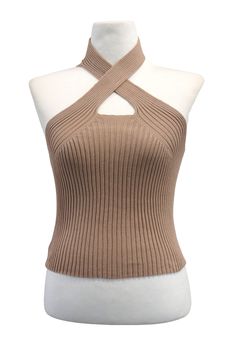 Cross neck front Racerback Ribbed knitted fabric Professional Clean Only / Do Not Tumble Dry Model's height is 5′ 5″ (170cm) Bust 30in Waist 24in Hip 33in and wearing S/M Cross Neck, Knitted Top, Twist Front, Ivory Color, Beige Color, Hand Knitting, Knit Top, Knitted Fabric, Cool Outfits