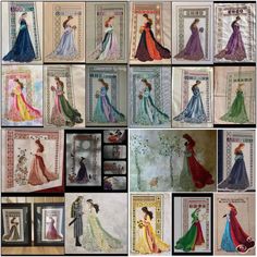 many different pictures of princesses and their dresses in the same photo, each with an individual's name on them