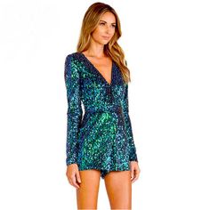 Motel Rocks Green Sequin Romper With Pockets Zipper Size Small Brand New, Never Worn, Perfect Condition This Is One Of My Favorite Pieces, I Kept The Same Piece In Xs, Selling Size Small Glitter Romper, Glitter Jumpsuit, Long Sleeve Playsuit, Party Rompers, Sequin Rompers, Sequin Jumpsuit, Jumpsuit Party, Mode Inspo, Mode Inspiration