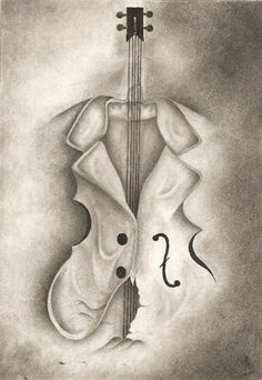 a drawing of a violin with the strings still attached to it's back end