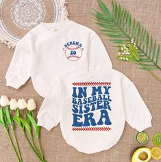 Personalized In My Baseball Sister Era Baby Romper, Baseball Sister Bodysuit, Girl Baseball Clothes, Baseball Baby Shower,Bubble Romper baby - Handmade  - Ships from USA  - Materials: 100% CPSIA Compliant and Ethically Made material Light fabric (5.0 oz/yd² (170 g/m  Crafted with soft, breathable fabric, this romper ensures your baby stays comfortable through playtimes and nap times alike. Featuring charming designs suitable for all babies, our romper is as adorable as it is practical.  Quick Sizing Tip  Our rompers are available in multiple sizes to accommodate growing babies from newborn to 24 months. To ensure the best fit, please refer to our detailed sizing chart before making a purchase.  📋 HOW TO ORDER:  ✧ Select Size: Choose the appropriate size from our dropdown menu based on our Baseball Pregnancy Announcement, Baseball Clothes, Baby Boy Baseball, Nap Times, Baseball Sister, Baseball Girls, Baseball Baby, Baseball Outfit, Bubble Romper