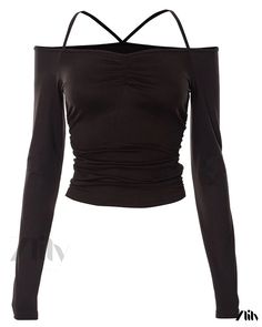 Zlily - Seductive Off-the-Shoulder Wrinkle-Fit Top for Layering Trendy Stretch Ruched Off-shoulder Top, Trendy Ruched Off-shoulder Top With Stretch, Ruched Stretch Off-shoulder Top For Night Out, Stretch Ruched Off-shoulder Top For Night Out, Black Ruched Off-shoulder Top, Stretch Ruched Off-shoulder Top For Parties, Party Stretch Off-shoulder Top With Ruched Details, Solid Ruched Off-shoulder Top, Stretch Cold Shoulder Top For Night Out