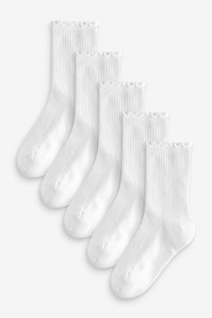 This handy 5 pack of white ankle socks are as handy as they are stylish, featuring a frilled ankle welt and a super soft rib construction. This sock pack is he perfect addition to your wardrobe for any occasion, whether it's school or a special event. BI-OME NTL is a new, bio-based, non-harmful odour control technology which guarantees an optimal freshness and hygiene for all kinds of textiles. The active ingredient is linseed oil, which is derived from the seeds of the flax plant. This product is applied for sizes 6-8.5 upwards. 5 x Socks 73% Cotton, 25% Nylon, 2% Lycra Elastane.