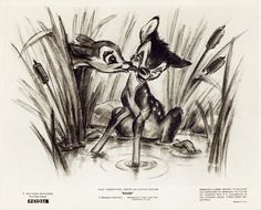 a black and white drawing of a fawn with its mouth open in the water