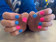 Pink And Blue Nails Short, Easy Dip Nails, Hot Pink And Blue Nails, Shellac Nails Designs, Blue Short Nails, Blue And Pink Nails, Pink And Blue Nails, Nail Designs 2014, Cute Nails Design