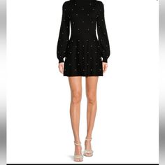 Mock Neck Long Sleeve Pearl Sweater Dress. Black With Pearls. Almost Brand New Elegant Turtleneck Mini Dress For Evening, Elegant Turtleneck Mini Dress For Spring, Elegant Turtleneck Mini Dress For Fall, Elegant Fall Turtleneck Mini Dress, Elegant Turtleneck Mini Dress For Night Out, Pearl Sweater, Rhinestone Sweater, Sweater Dress Black, Mock Neck Long Sleeve