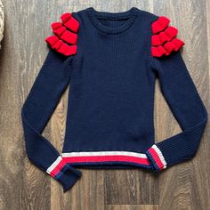 Gucci Ruffle Sweater Best Fits Size 14 Gucci Shirts, Ruffle Sweater, Colorful Sweaters, Kids Shirts, Sweater Top, Shirts Tops, Color Blue, Gucci, Red