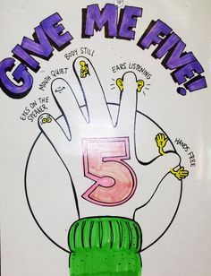 a sign with the number five on it that says give me five, and two fingers in the shape of a hand