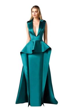 Edward Arsouni Couture 0310 | NEWYORKDRESS Online Shop Edward Arsouni, Emerald Green Gown, White Evening Gowns, 2019 Couture, Satin Evening Gown, Organza Gowns, Green Gown, Sleeveless Gown, Column Dress