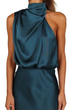 Wedding Guest Dress Halter Neck, High Neck Cocktail Dress, High Neck Low Back Dress, Hairstyles For Dress Types Neckline, High Neck Satin Dress, Jewel Tone Dress, Mode Ab 50, Halter Neck Midi Dress, Petal And Pup