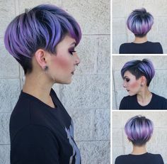 Vivid Hair Color Undercut, Plum Pixie Hair, Vivid Pixie Hair, Vibrant Pixie Hair Color, Colored Pixie Hair, Short Hair With Pink Highlights, Short Purple Hair Pixie, Colorful Pixie Cut, Short Coloured Hair