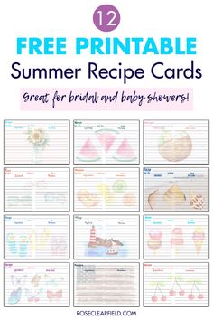 the free printable summer recipe cards for kids