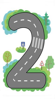 a road with two roads going through it and the number 2 in the middle is shown