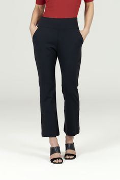 Why we love this: Our new High Waist Ankle Pant is the perfect wardrobe essential for spring & summer! The right amount of comfy, classy, versatile & functional to effortlessly transition with you no matter where life takes you!  Features: KiraGrace PowerStrong: Feels like cotton, keeps you dry "No-dig", elastic free waistband 26" inseam, Leg Opening: 17"  Slimming high waist with practical side pockets Made in U.S.A. of imported fabric   Waist: High-Waisted (11.5" Rise) Inseam: 26" For easy alterations - click here Leg Shape: Narrow knee, crop bootcut Sizing: True to size Compression: Fitted through hips and thigh Model, Kori, is 5'10" 135 lbs., wearing a size small