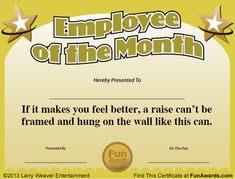 an employee of the month certificate with stars on it's border and text that reads,