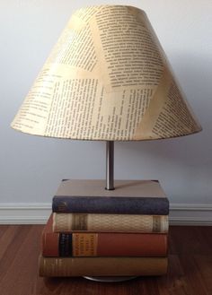 a lamp that is sitting on top of some books