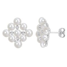 Complement your elegant look with these Stella Grace Sterling Silver Diamond Accent & Freshwater Cultured Pearl Cluster Stud Earrings. Click on this JEWELRY & WATCHES GUIDE to learn about fit, styles, materials and more! Complement your elegant look with these Stella Grace Sterling Silver Diamond Accent & Freshwater Cultured Pearl Cluster Stud Earrings. Click on this JEWELRY & WATCHES GUIDE to learn about fit, styles, materials and more! FEATURES Length: 17.7 mm x 17.5 mm Backings: post Nickel f Classic Earrings For Mother Of The Bride, Pearl Cluster, Stylish Earring, Freshwater Cultured Pearls, Diamond Stud, Sterling Silver Studs, Sterling Silver Earrings Studs, Elegant Earrings, Pierced Ears