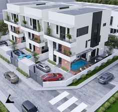 an artist's rendering of a two story building with cars parked in the parking lot