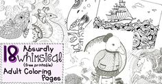 an adult coloring page with animals and other things to color on the pages for adults