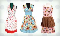 three dresses are shown in different styles and colors